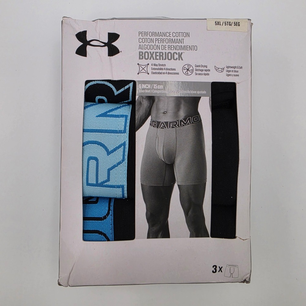 Under Armour Mens 5XL Boxerjock 6in Performance Cotton Boxer Briefs 3-Pack NEW